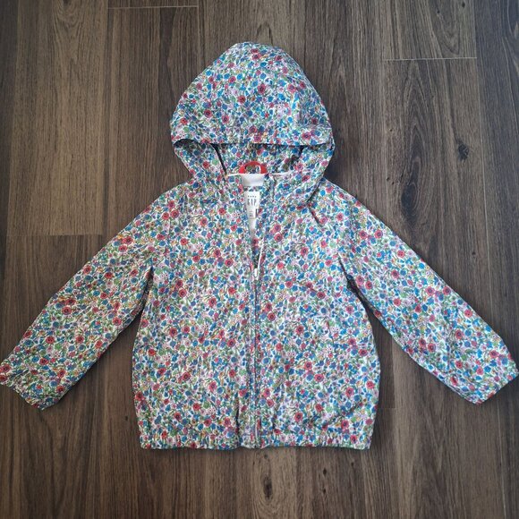 💙 Gap Girls Floral Lined Hooded Rain Jacket Size 5T Fall Winter Streetwear Cott - Picture 3 of 7